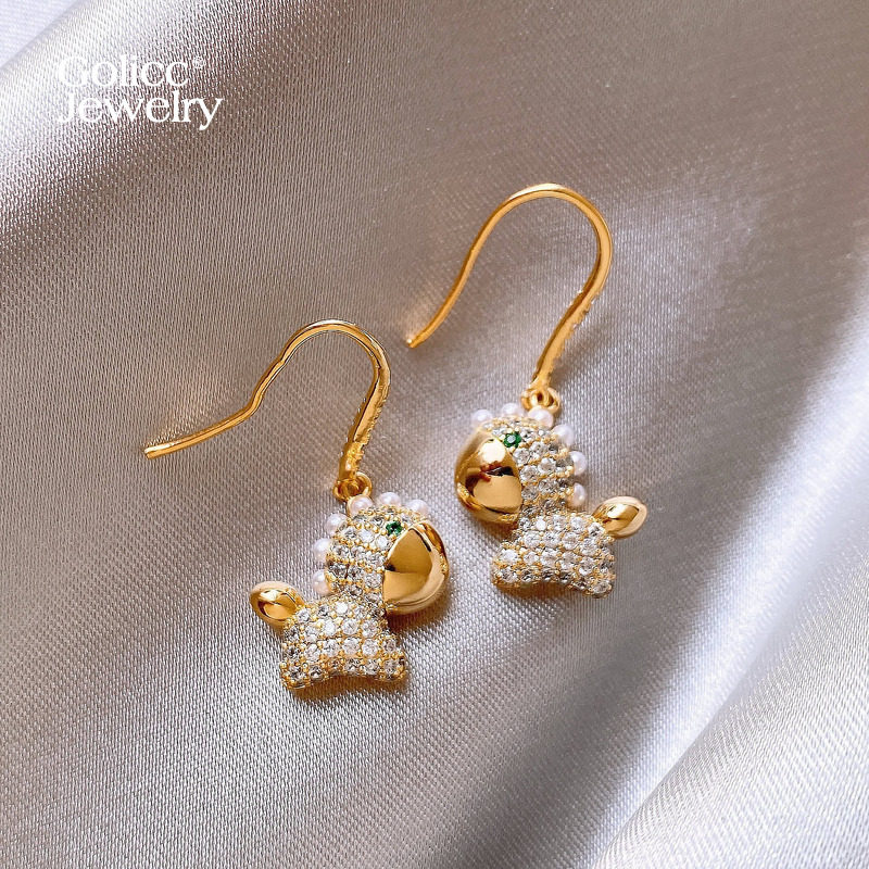 古里雅金色珍珠小马耳环高级感