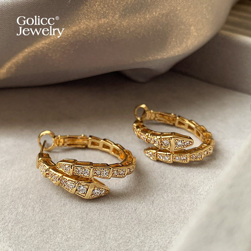 古里雅本命年蛇形锆石耳环高级感