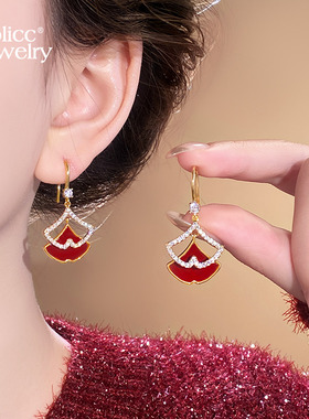 秋冬镂空双层红色银杏叶耳钩耳环女2025新款爆款高级感耳钉耳饰