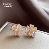 粉色花朵耳钉女925纯银针气质耳环2026新款 爆款 轻奢高级感耳饰品