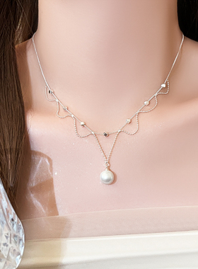 古里雅银色珍吊坠项链高级感