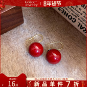 红色珍珠高跟鞋 耳环女独特漂亮耳钉轻奢高级感气质大气百搭耳饰品