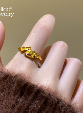 古里雅沙金小马钱币戒指高级感