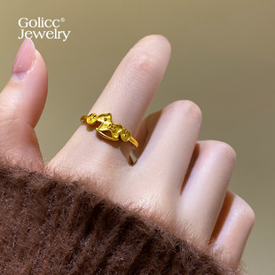 古法沙金小马钱币开口戒指女小众设计指环轻奢高级感2026新款叠戴