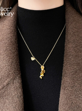 古里雅沙金锦鲤吊坠项链高级感