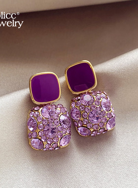 紫色锆石耳环女2025新款爆款高级感轻奢气质耳钉925纯银针耳饰品