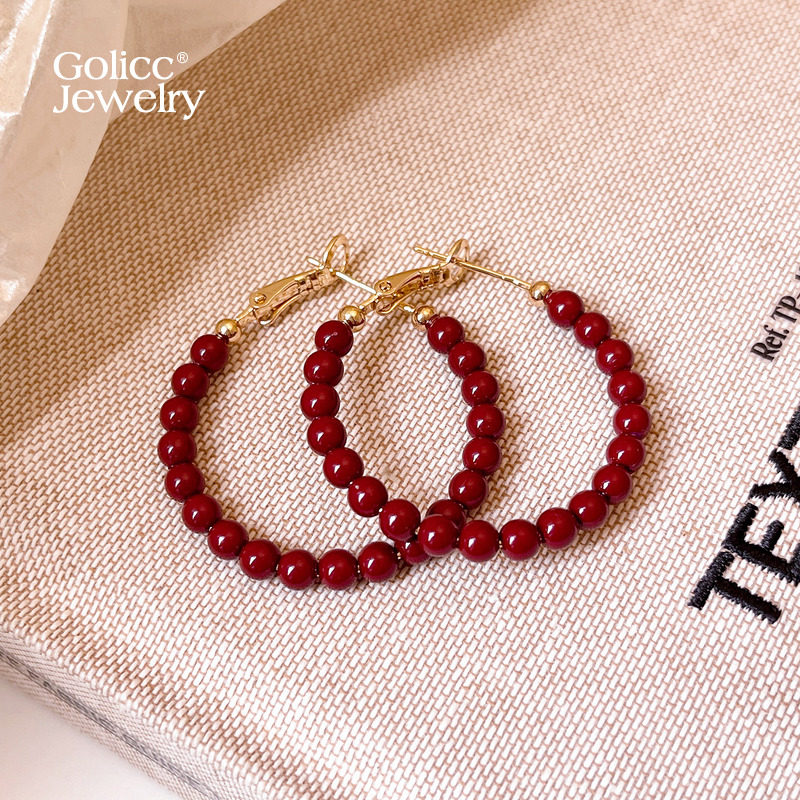 红色珍珠串珠耳圈耳环女轻奢高级感气质大气百搭耳饰独特漂亮耳钉,饰品/流行首饰/时尚饰品新,耳环,淘宝优惠券,粉丝福利购,淘宝优惠卷