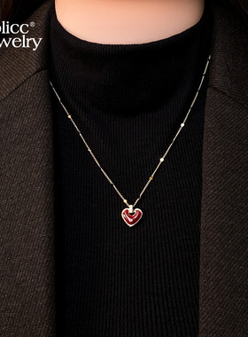 古里雅红白贝爱心吊坠项链高级感