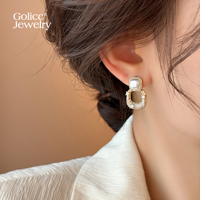 古里雅爆闪方形珍珠耳环高级感