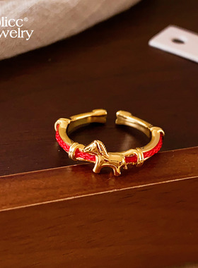 古里雅沙金小马戒指开口戒高级感