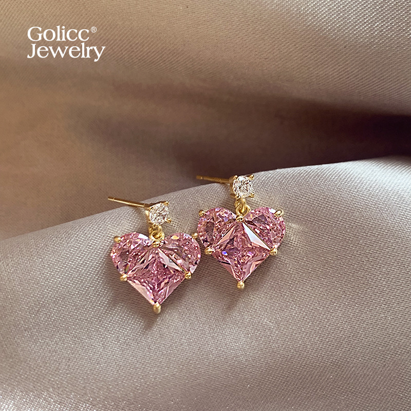 古里雅粉色爱心耳环高级感女