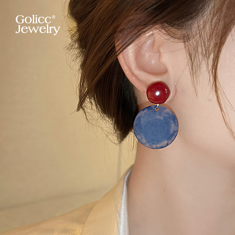 古里雅复古港风红色耳钉高级感