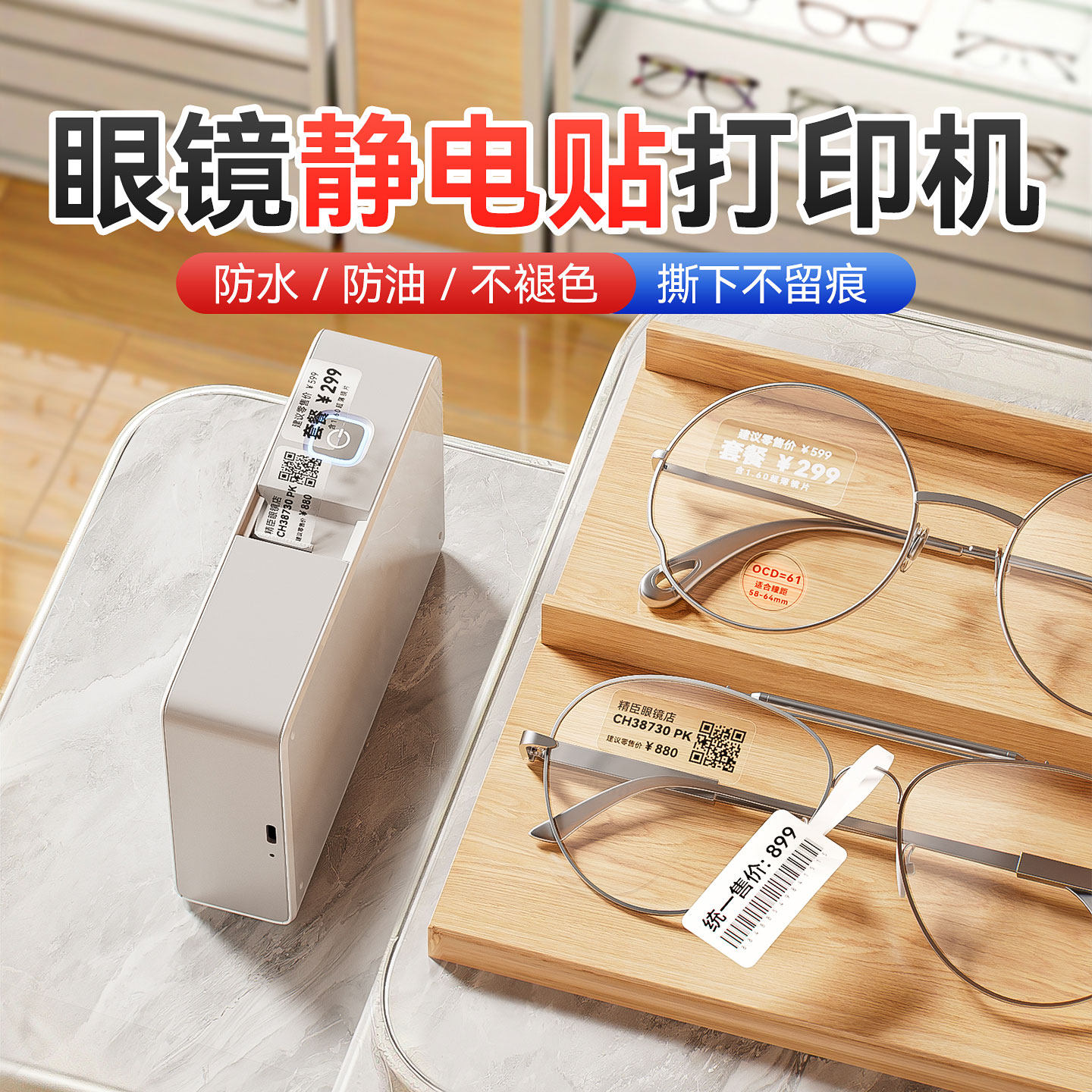 精臣N1透明静电贴打印机眼镜静电膜标贴广告玻璃贴双面背胶车贴超透膜无胶无痕白色字防水贴纸标签机
