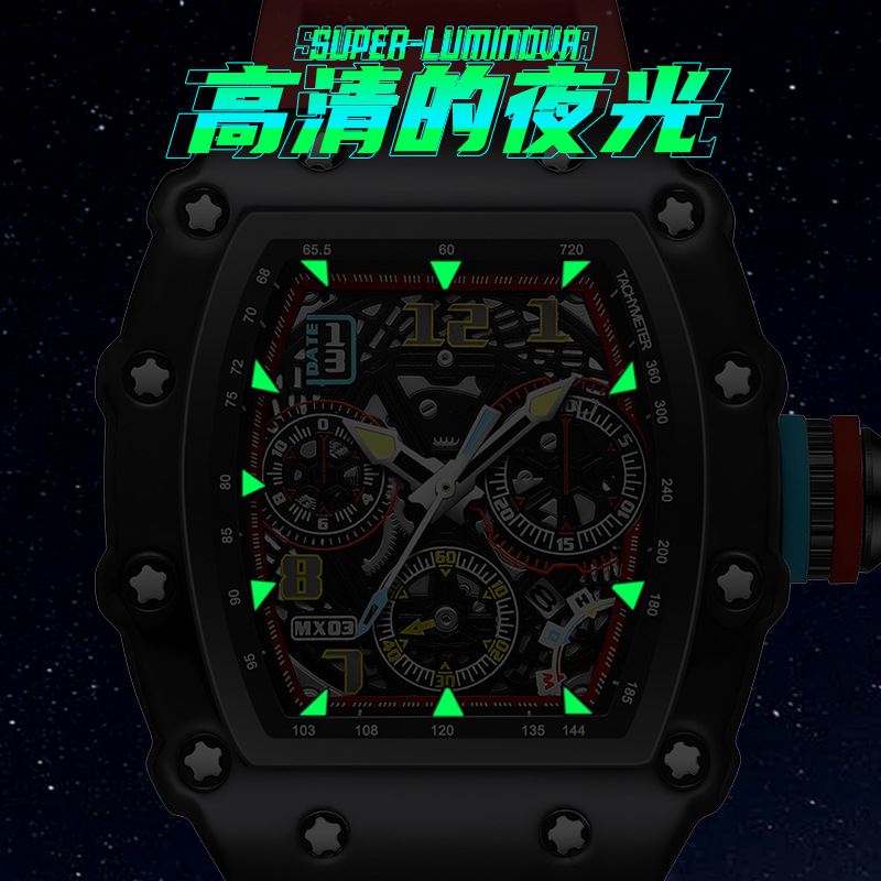 理查得米勒镂空高配版手表男士机械表防水夜光日历酒桶新款男表潮