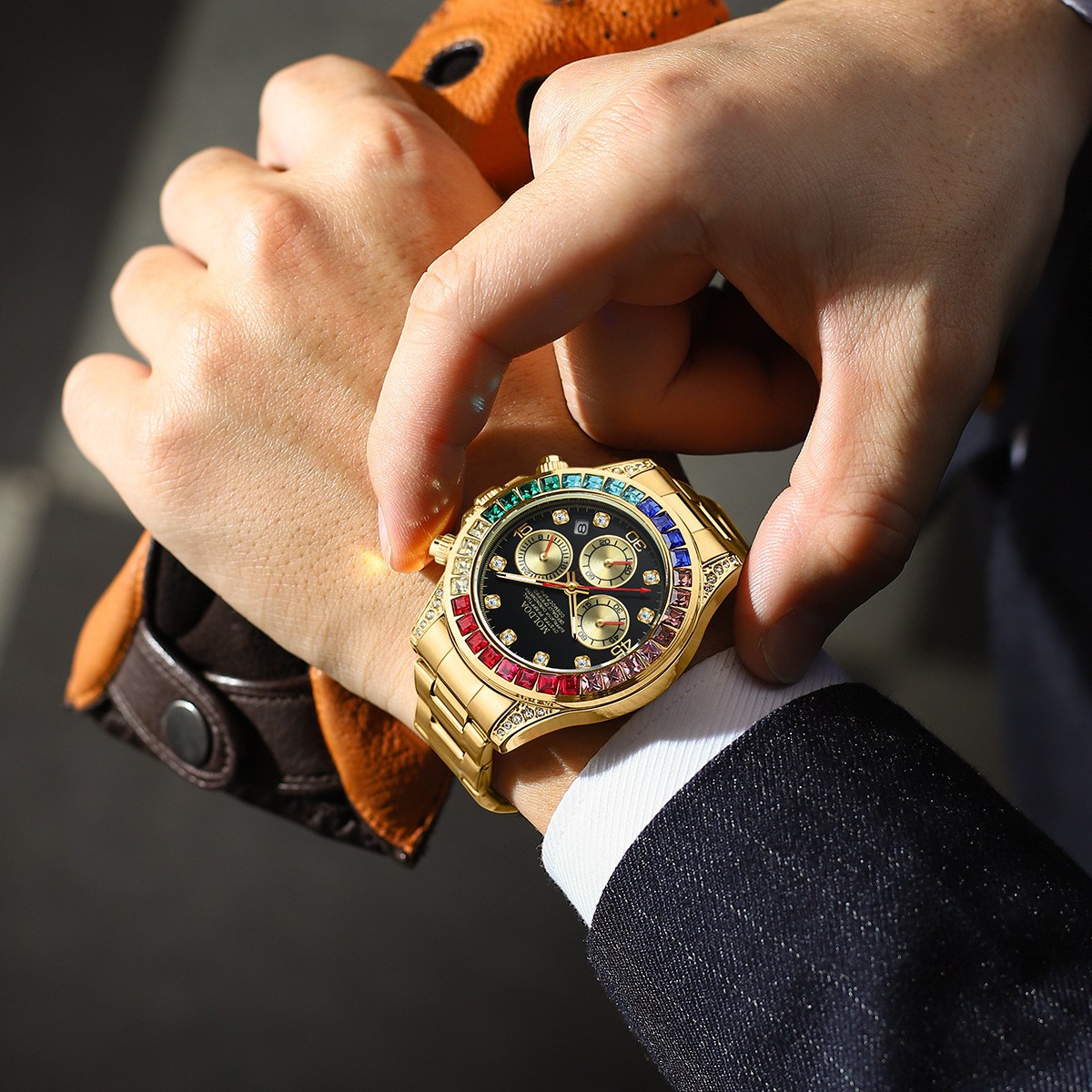 新款高档彩虹迪全自动机械表男士手表镂空日历防水夜光真三眼正品