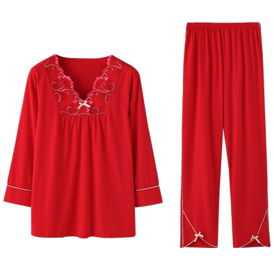 2024年新款睡衣女红色长袖套装