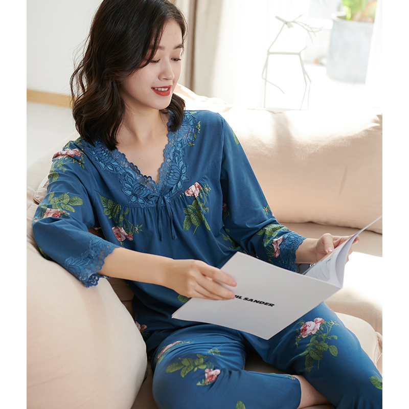秋季睡衣女春秋印花套头全棉长袖家居服纯棉薄款中老年妈妈套装,女士内衣/男士内衣/家居服,睡衣/家居服套装,淘宝优惠券,粉丝福利购,淘宝优惠卷