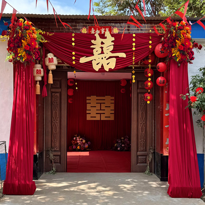 2025农村结婚庭院子婚礼布置自建房大门口婚房布幔布置装饰套装