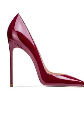 小姐2024新款欧美黑色细跟高跟鞋尖头浅口漆皮女鞋性感12cm单鞋