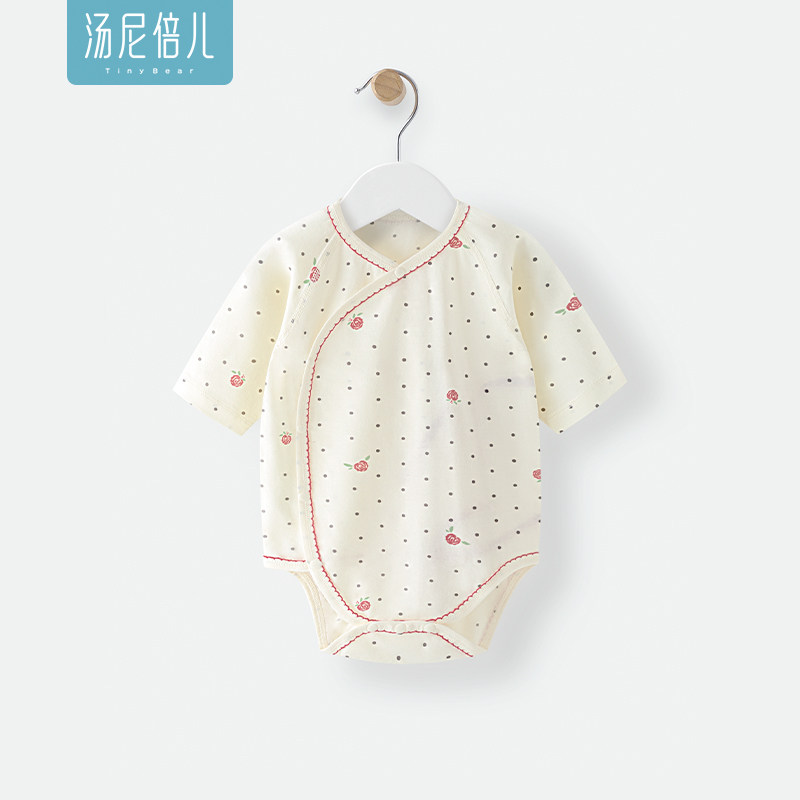 汤尼倍儿婴儿七分袖包屁衣夏季纯棉三角连体衣女宝宝甜美外出爬服