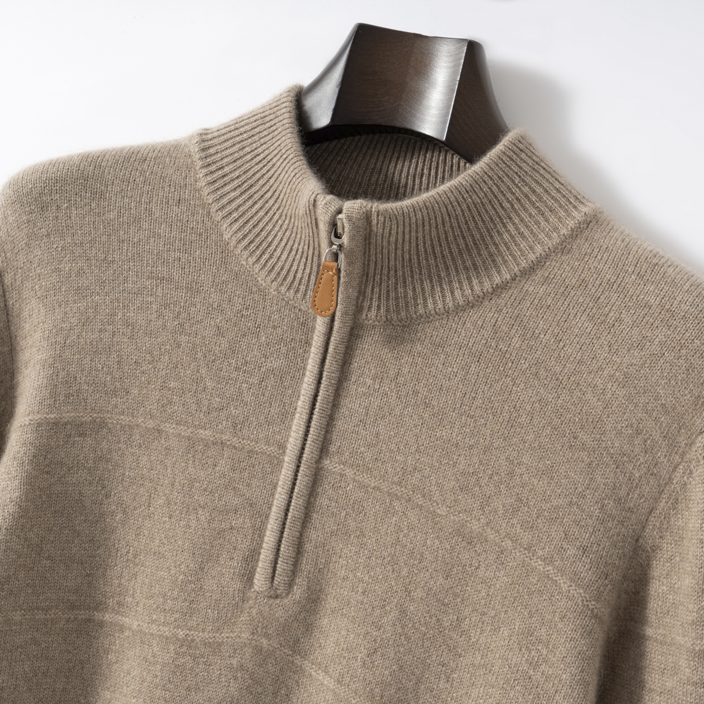 100%山羊绒衫男士半高领拉链毛衣