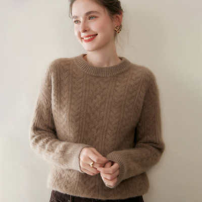 加厚三股麻花落肩宽松保暖毛衣