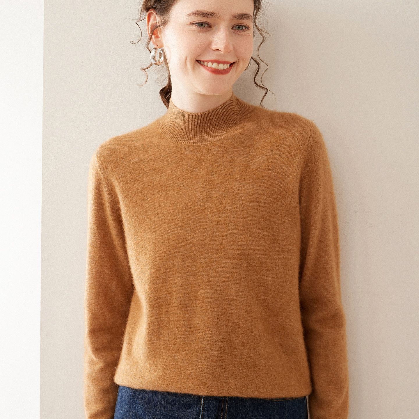 十二针半高领套头山羊绒针织打底