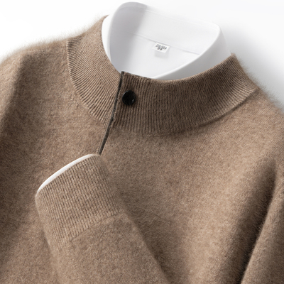 拉链纽扣男士加厚半高领山羊绒衫