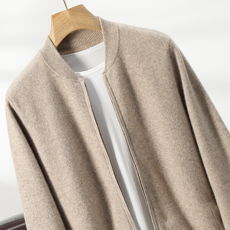 时尚简约山羊绒开衫男棒球领外套