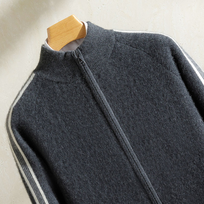 减龄男立领拉链100%纯山羊绒开衫