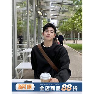 420g重磅黑色基础圆领卫衣男生2026春秋季男套头外套长袖内搭宽松