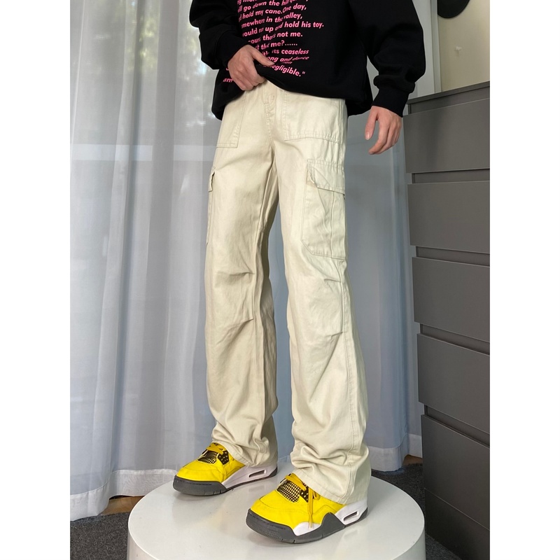 qtstudio白色工装裤男夏季新款美式直筒休闲宽松伐木伞兵裤子男款