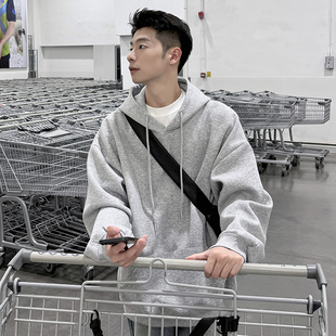 360g灰色连帽卫衣男生秋季新款重磅内搭长袖套头宽松简约上衣外套