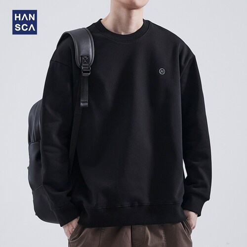 hansca440g重磅抓毛加绒卫衣男2026新款秋冬加厚宽松圆领套头上衣