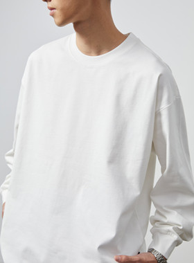 Vavu（Vavues）秋季基础重磅300G棉长袖打底衫男宽松圆领纯色T恤