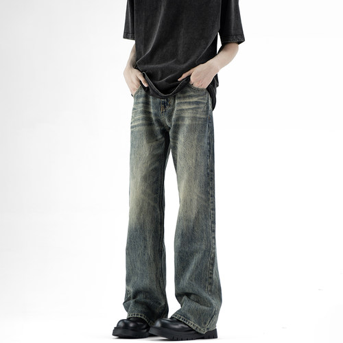 小柯xcok美式高街微喇牛仔裤男生秋季修身潮牌裤子复古水洗直筒裤