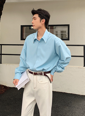 Hualun抗皱衬衫男士长袖高级感痞帅纯色内搭上衣cleanfit免烫衬衣