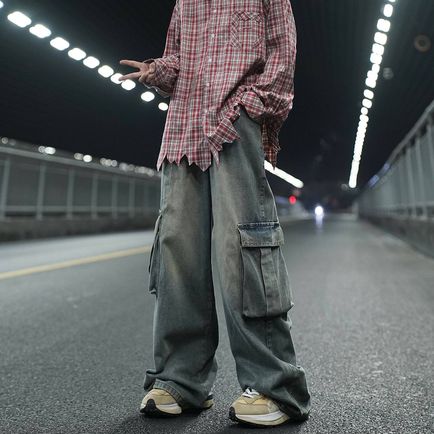 美式工装复古牛仔裤男士2026新款秋冬款潮牌宽松直筒阔腿裤子男款