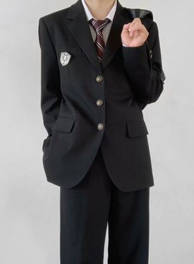 木村叔dk日系黑色西服外套男春秋季宽松西装西裤子校供制服全套装