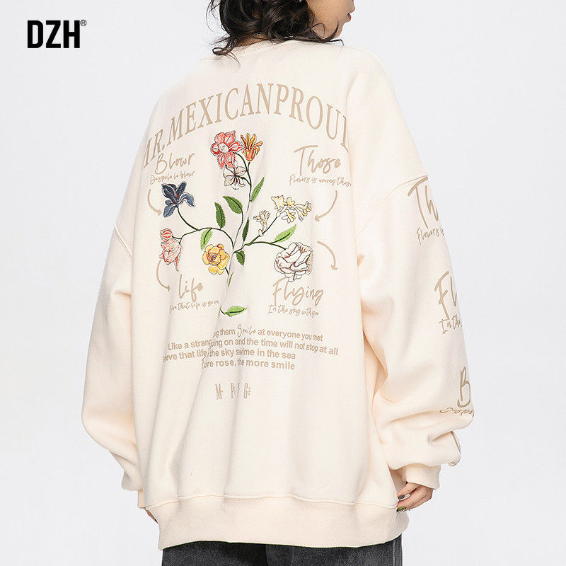 男生美式重磅刺绣情侣卫衣男秋季2026新款春装上衣衣服圆领情侣装