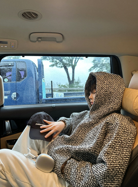 MADEINWN 小香风连帽卫衣男秋冬潮流重磅粗花呢宽松套头长袖上衣