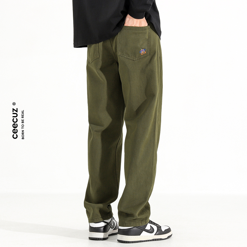 Ceecuz美式潮流直筒长裤子男款军绿色春夏新款宽松阔腿工装休闲裤