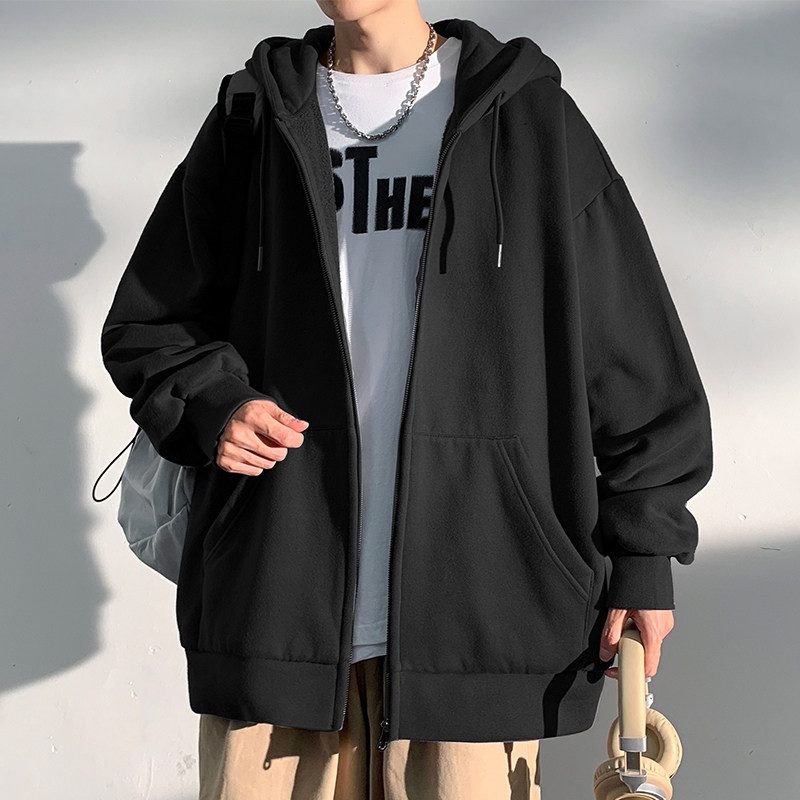 春秋款开衫卫衣男春季潮牌ins美式复古重磅港风重磅上衣连帽外套
