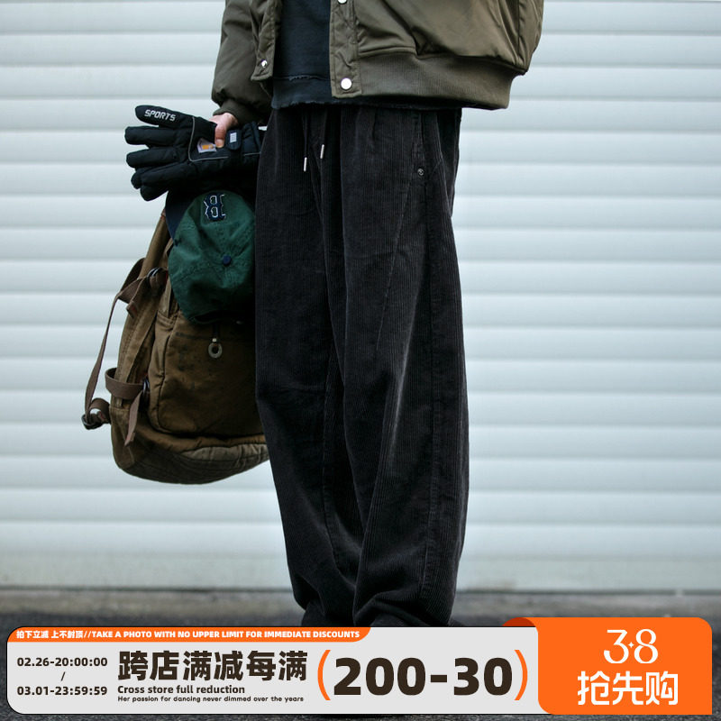 高品质重磅纯棉灯芯绒工装裤男潮牌秋冬高密双股纱线休闲直筒裤潮