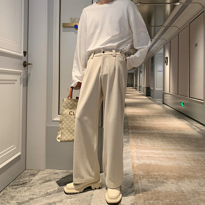 Hualun秋冬抗皱休闲裤男款韩版宽松型裤子直筒长裤cleanfit阔腿裤