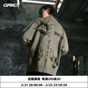 GRKC吉尔卡克达芬奇手稿开衫毛衣外套男潮牌情侣针织衫秋冬毛线衣