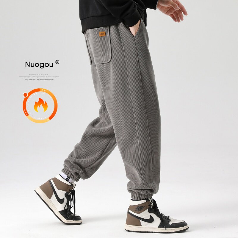 冬季雪尼尔运动裤男士加绒加厚宽松束脚卫裤秋冬灯芯绒休闲长裤子