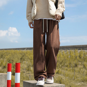 子男春秋宽松阔腿长裤 男裤 棕色直筒休闲裤 港仔文艺男灯芯绒裤 男款