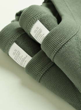 豆绿色重磅纯棉毛圈厚实宽松圆领卫衣情侣款秋冬长袖套头打底外套