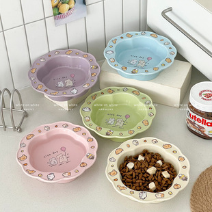 花边陶瓷猫碗增高架护颈猫食盆防黑下巴猫咪饭碗粮碗喝水碗宠物碗